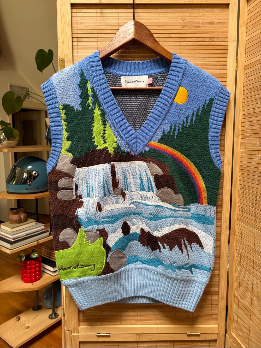 House of Sunny Blue Scenic Waterfall V-Neck Sweater Vest